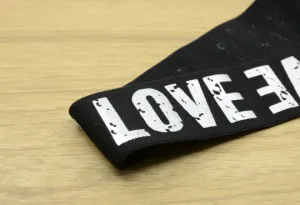 11/2 inch 38mm Wide Printed Love Letters Black Plush Comfortable Elastic -1 Yard