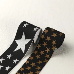 1.5 inch (40 mm) Wide Silver/Brown and Black Stars Elastic Band- 1 Yard