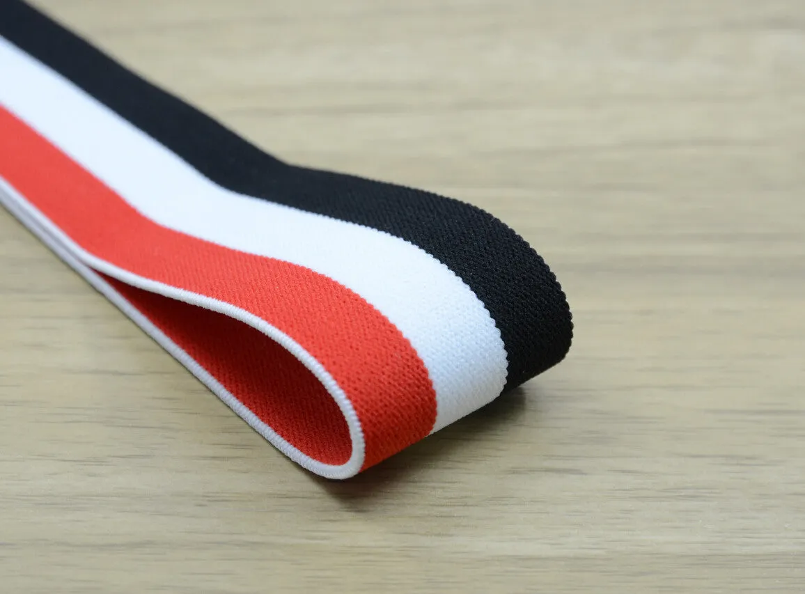 1.5 inch (40mm) Wide Colored Plush Red White and Black Striped Elastic Band, Soft Waistband Elastic, Elastic Trim, Sewing Elastic