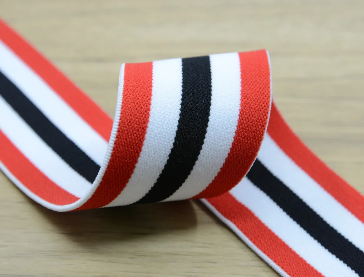 1.5 inch (40mm) Wide Colored  Plush White Black and Red Striped Elastic Band