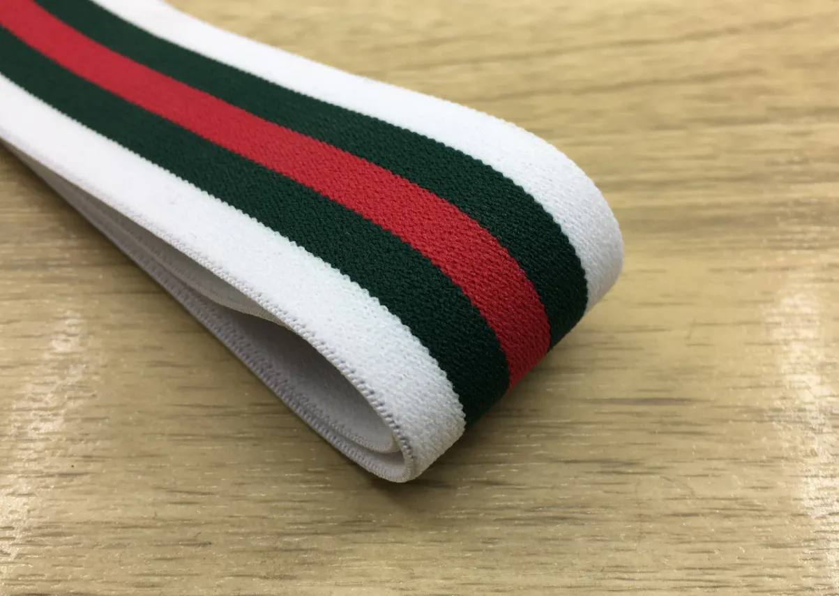 1.5 inch (40mm) Wide Colored Plush White,Green and Red Stripe Soft Elastic Band