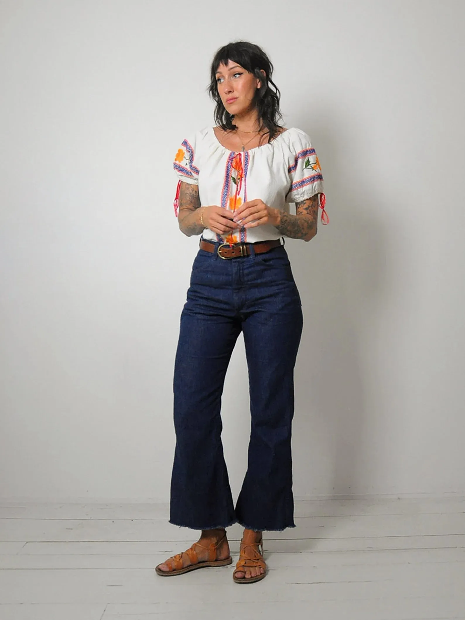 1970s Floral Embroidered Peasant Blouse