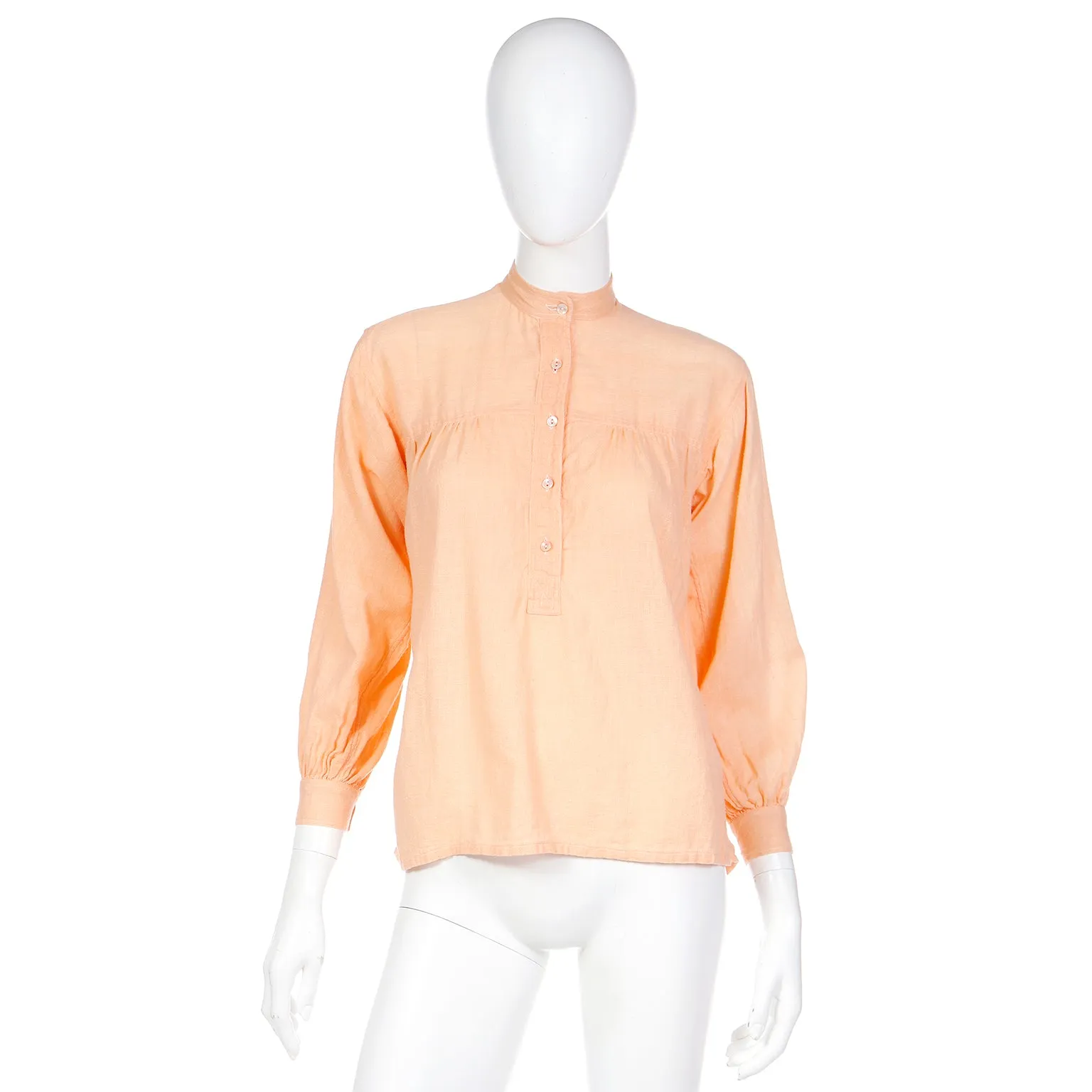 1970s Yves Saint Laurent YSL Peach Gauze Peasant Top