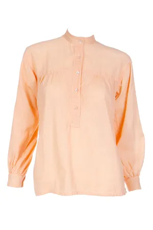 1970s Yves Saint Laurent YSL Peach Gauze Peasant Top