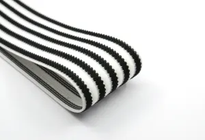 2 inch (50mm) Wide Black Striped Jacquard  White Elastic Bands,