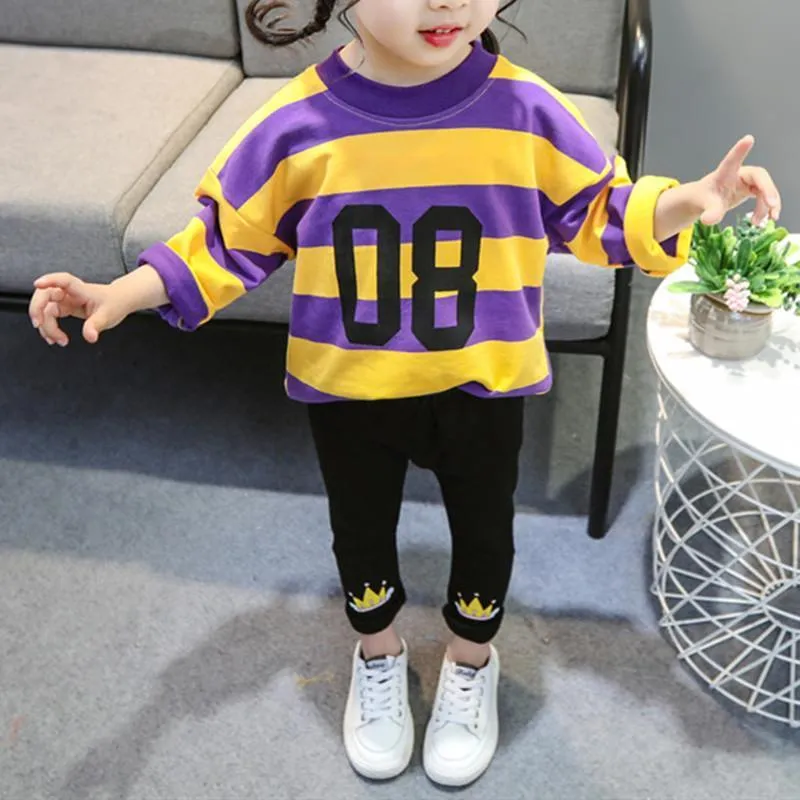 2-piece Colored Striped Sweatshirt & Pants for Toddler Girl Wholesale Children's Clothing