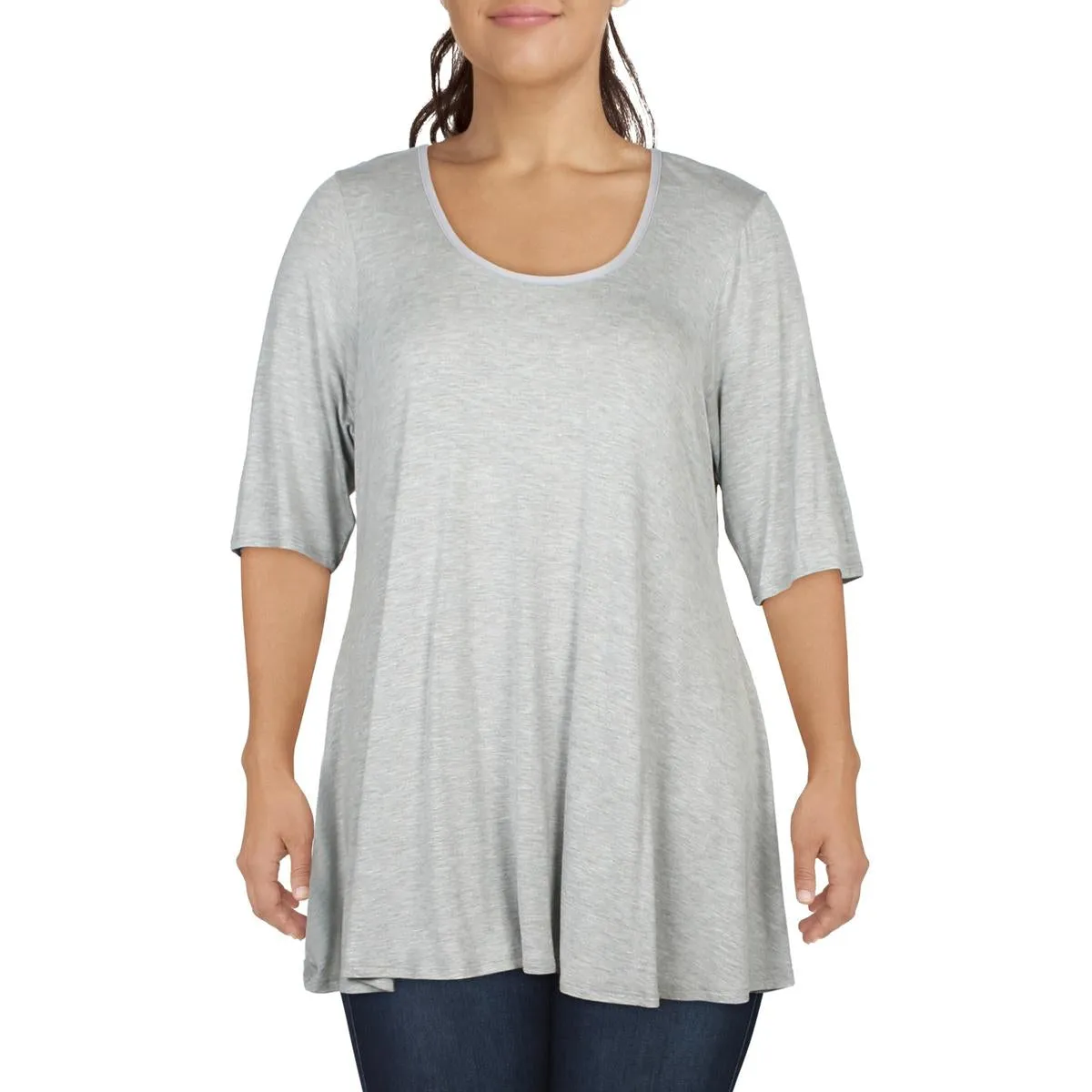 24seven Comfort Apparel Womens Plus Scoop Neck 3/4 Sleeve Tunic Top