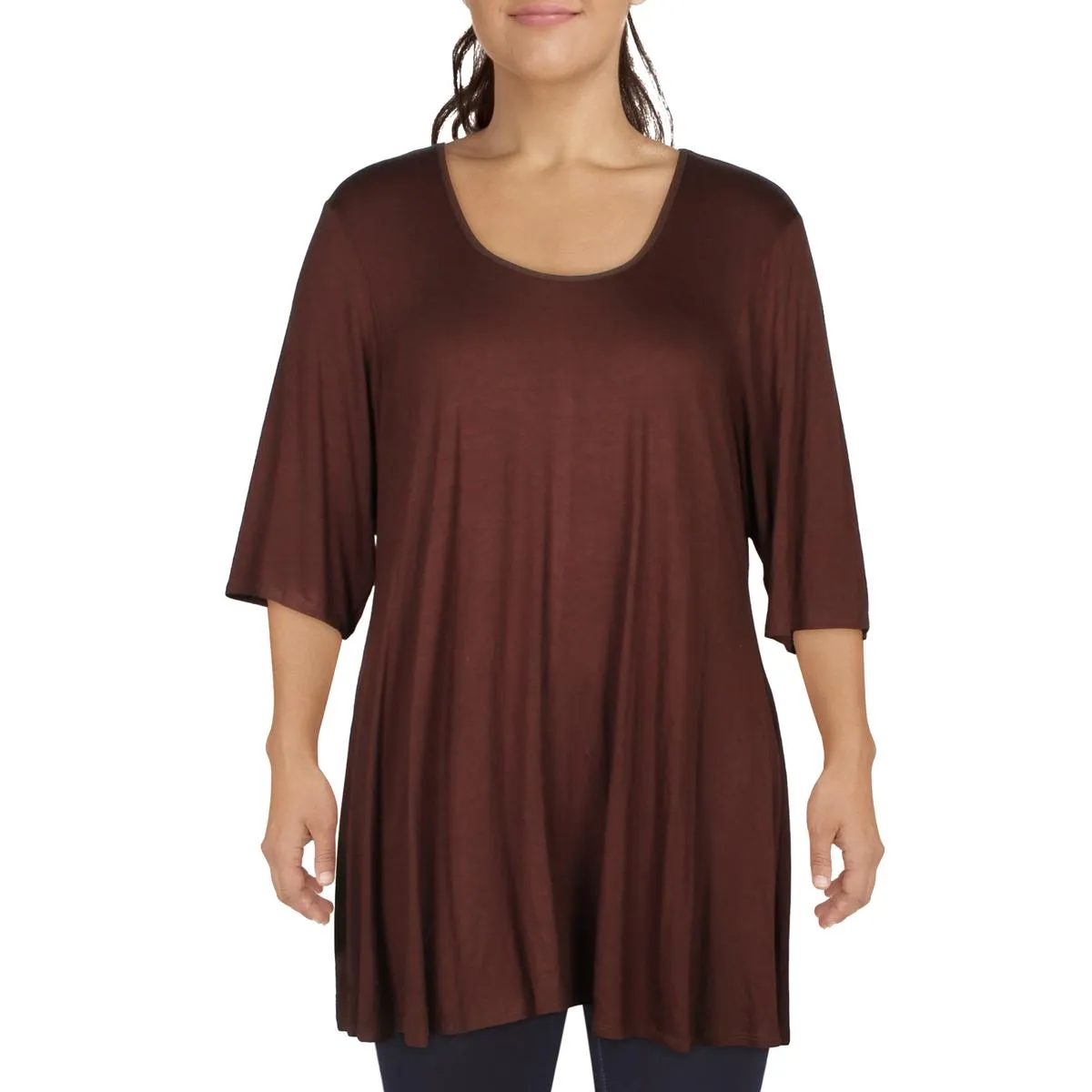 24seven Comfort Apparel Womens Plus Scoop Neck 3/4 Sleeve Tunic Top