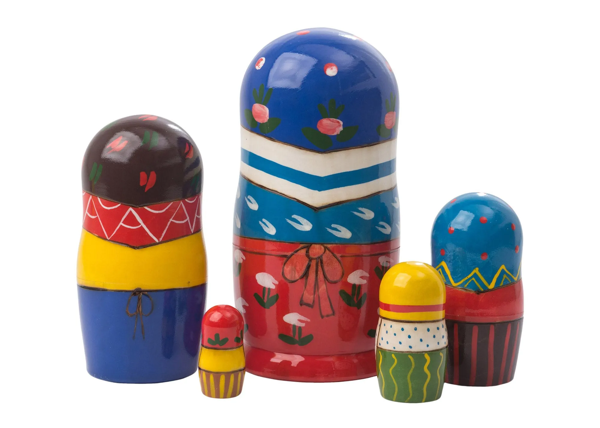 5 Piece Peasant Girl in Blue Kerchief Nesting Dolls