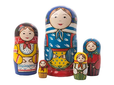 5 Piece Peasant Girl in Blue Kerchief Nesting Dolls