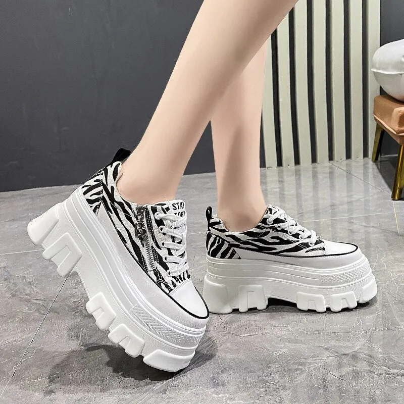 Amozae-Women Thick Soles Sneakers 2024 Spring Casual High Platform Shoes Breathable Female Vulcanized Shoes Woman Chunky Sneakers 9cm