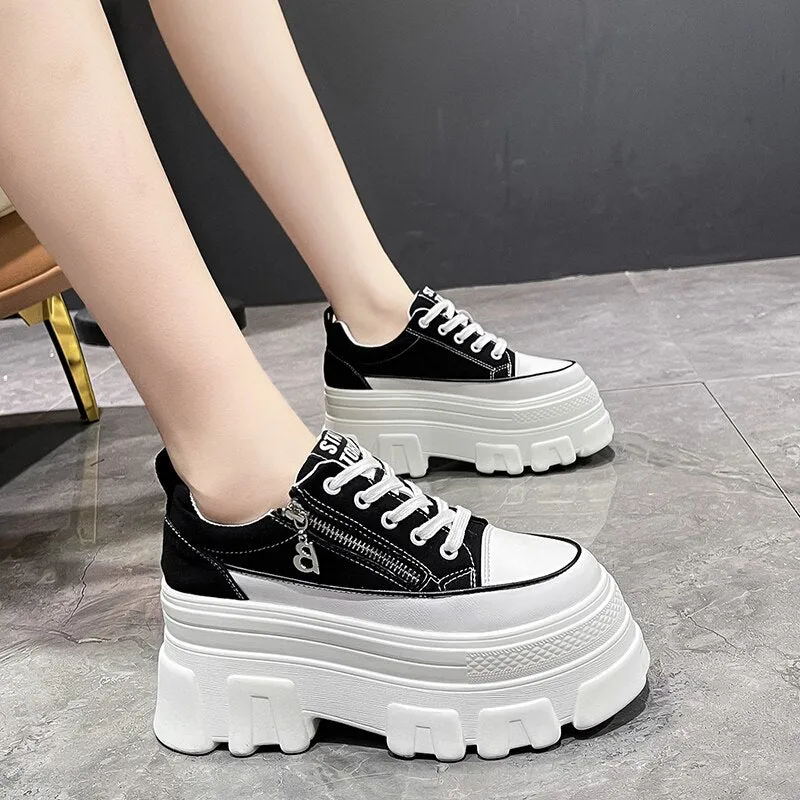 Amozae-Women Thick Soles Sneakers 2024 Spring Casual High Platform Shoes Breathable Female Vulcanized Shoes Woman Chunky Sneakers 9cm