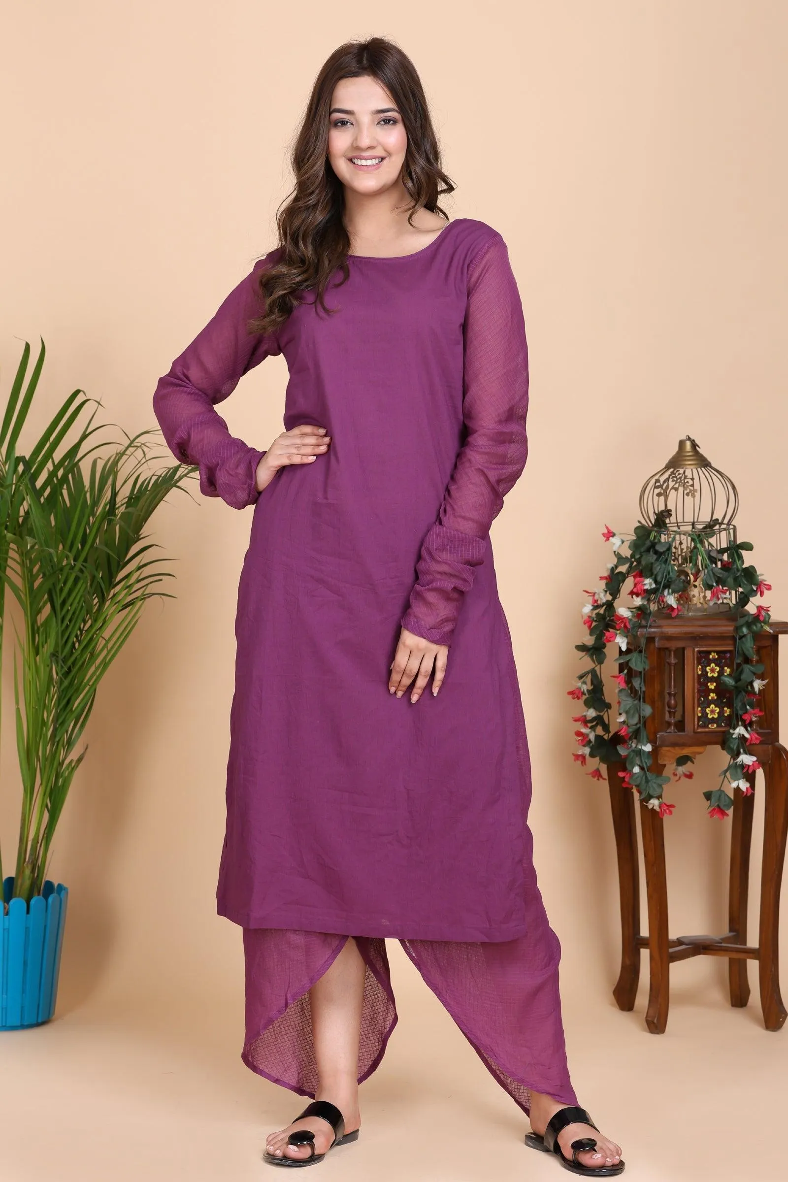 Aseel Purple Kota Kurta Set