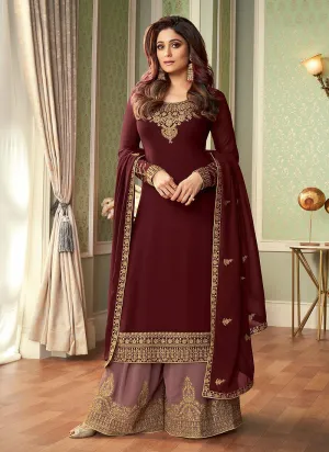 Astonishing Maroon Shamita Shetty Georgette Palazzo Suit