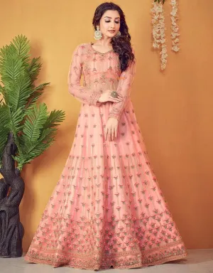 Baby Pink Anarkali style Suits Soft Net