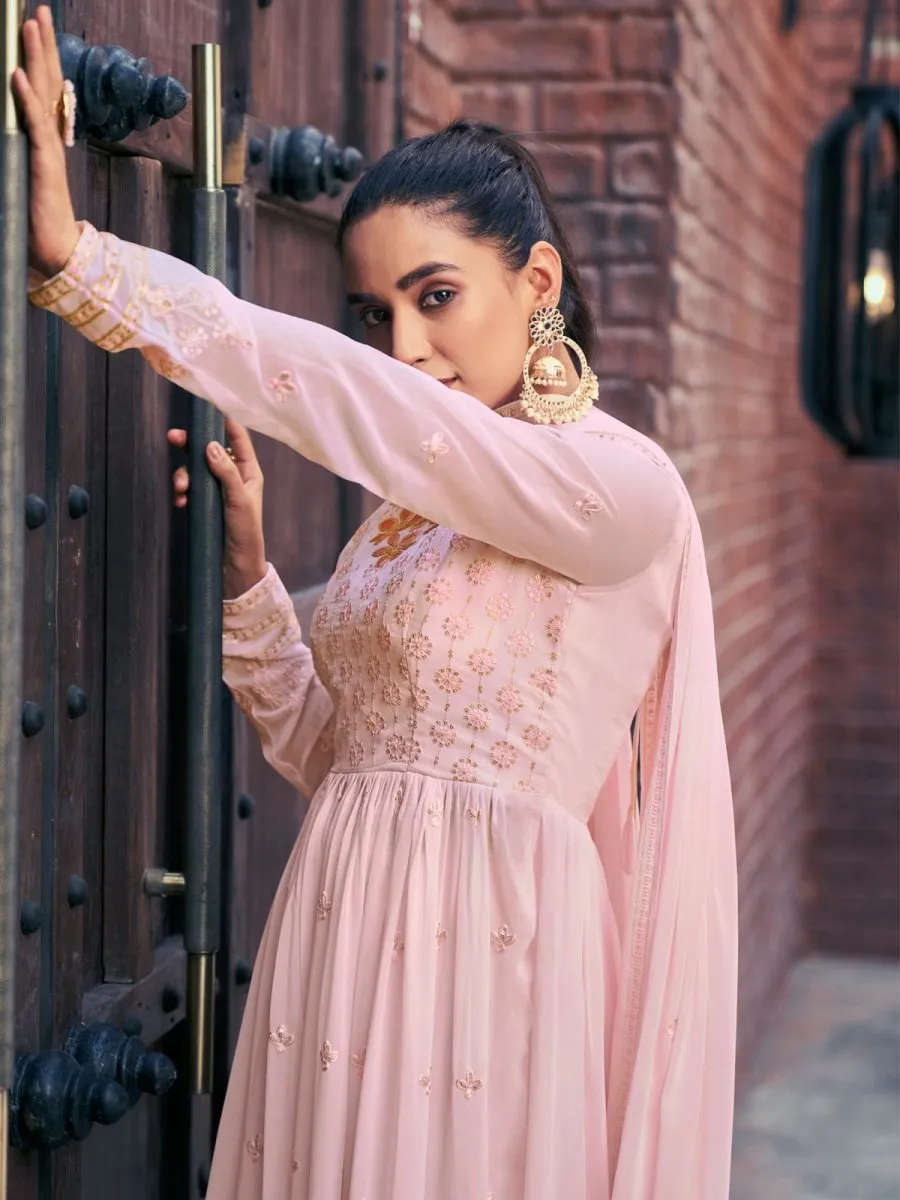 Baby Pink Georgette Partywear Palazzo-Suit