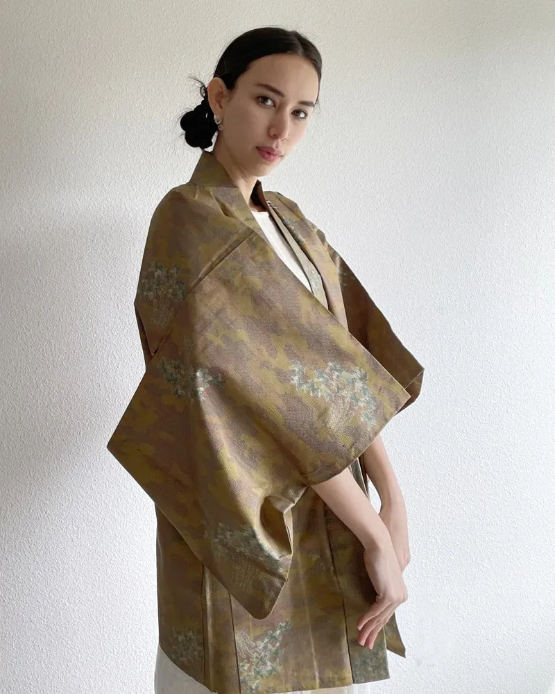 Bamboo Yellow Brown Oshima Tsumugi Haori Kimono Jacket