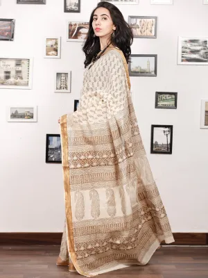 Beige Brown Bagh Printed Maheshwari Cotton Saree - S031703336