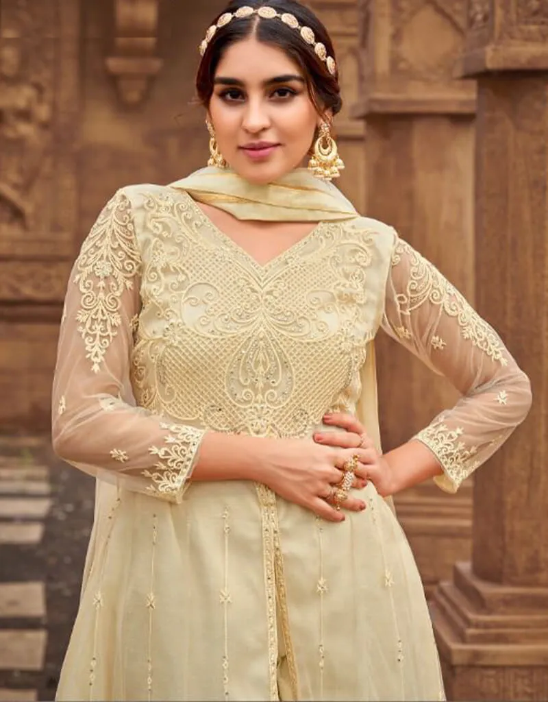 Beige Pant style Suits Butterfly Net