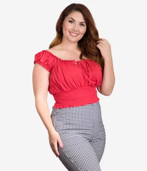 Bettie Page Plus Size 1950s Red La Fiesta Crop Top