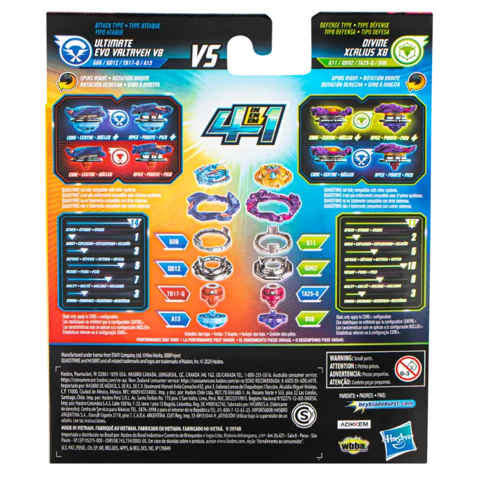 Beyblade Burst Quadstrike Ultimate Evo Valtryek V8 And Divine Xcalius X8 Dual Pack