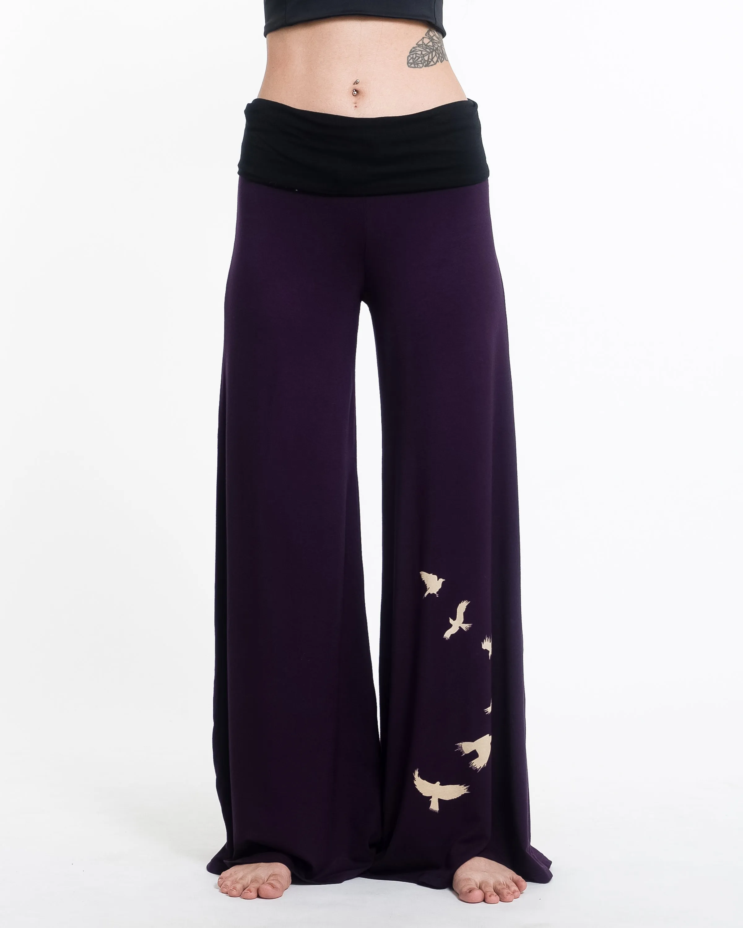 Birds Spandex Wide Leg Palazzo Pants in Purple