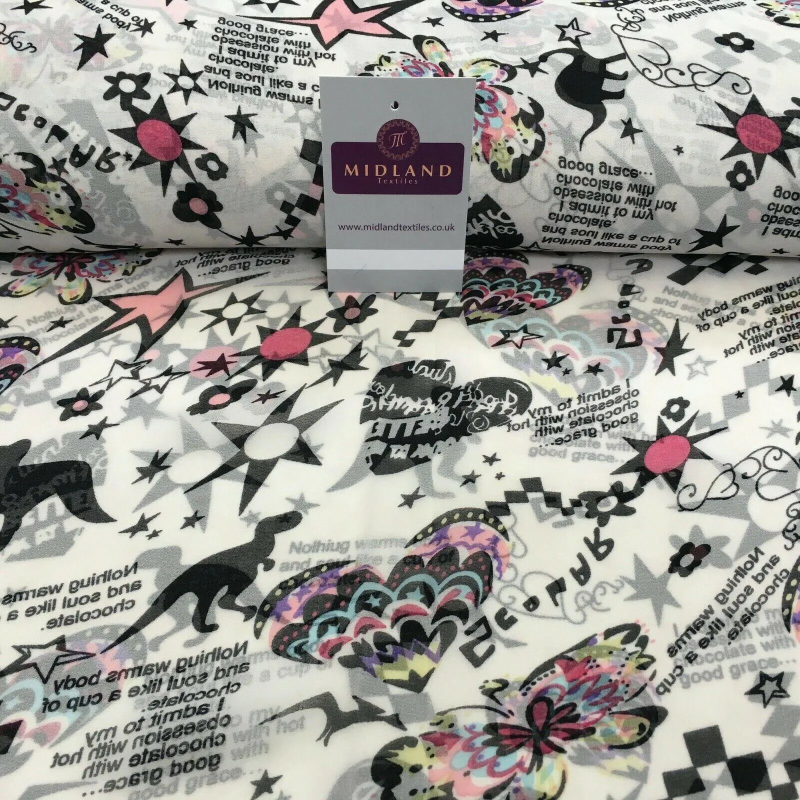 Black Cream Retro Butterfly Printed Light Chiffon Fabric 150 cm MK1084-11