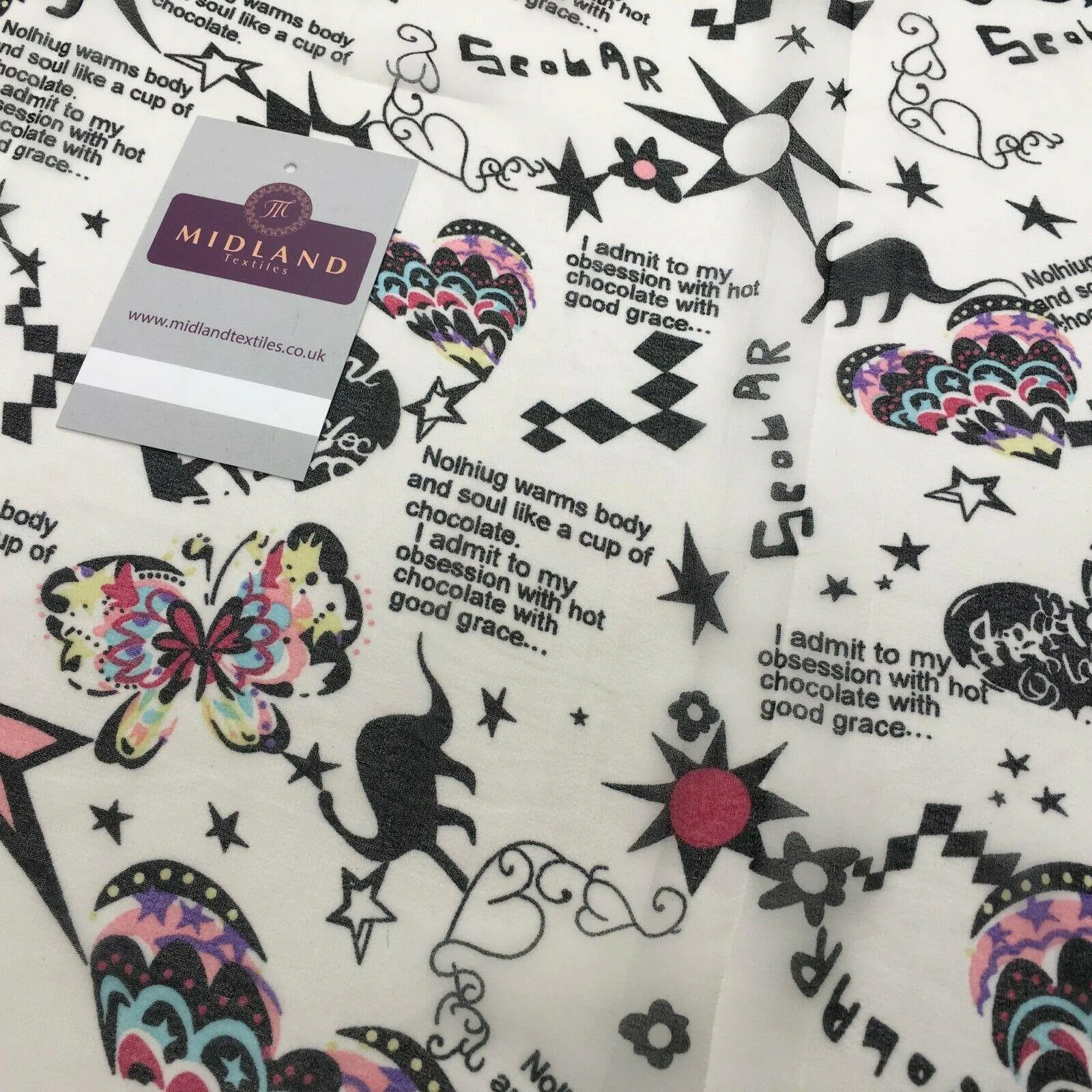 Black Cream Retro Butterfly Printed Light Chiffon Fabric 150 cm MK1084-11