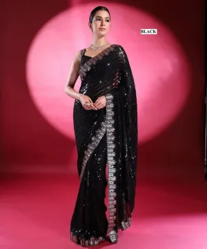 Black Georgette Embroidery Sequins Saree