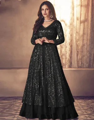 Black Lehenga style Suit Faux Georgette