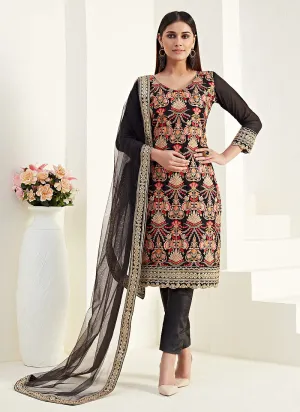 Black Multi Embroidered Pants Style Suit