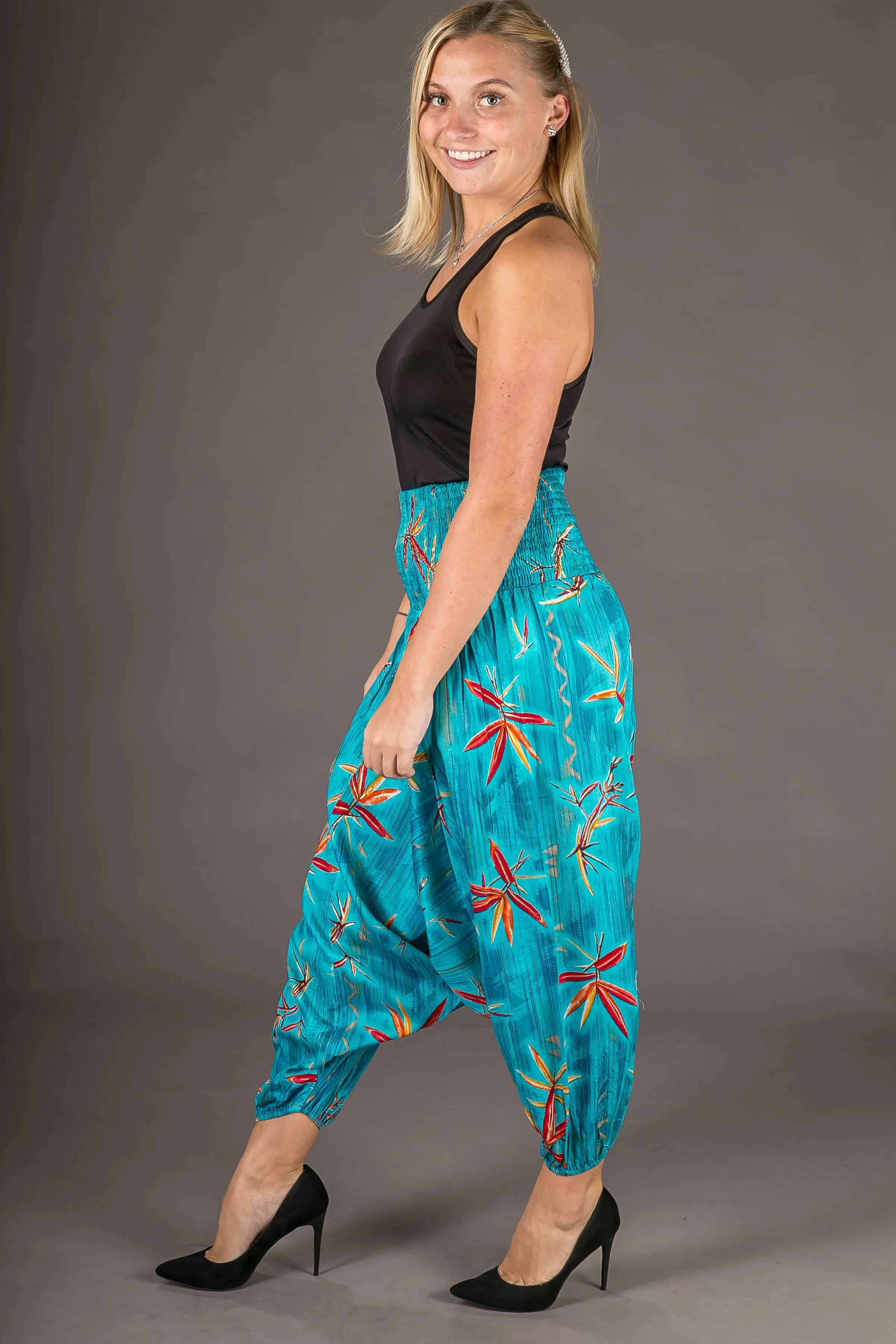 Blue Chilli Floral Print Cotton Harem Yoga Jumpsuit Pants