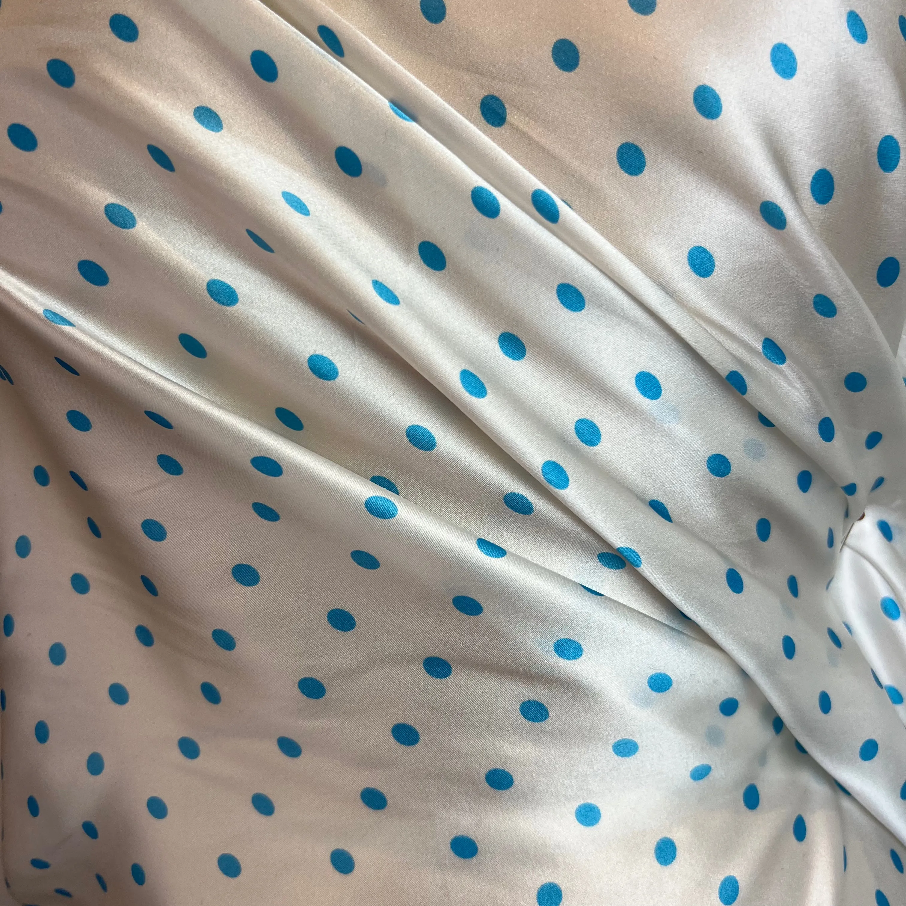 Blue Polka Dots Silk Satin