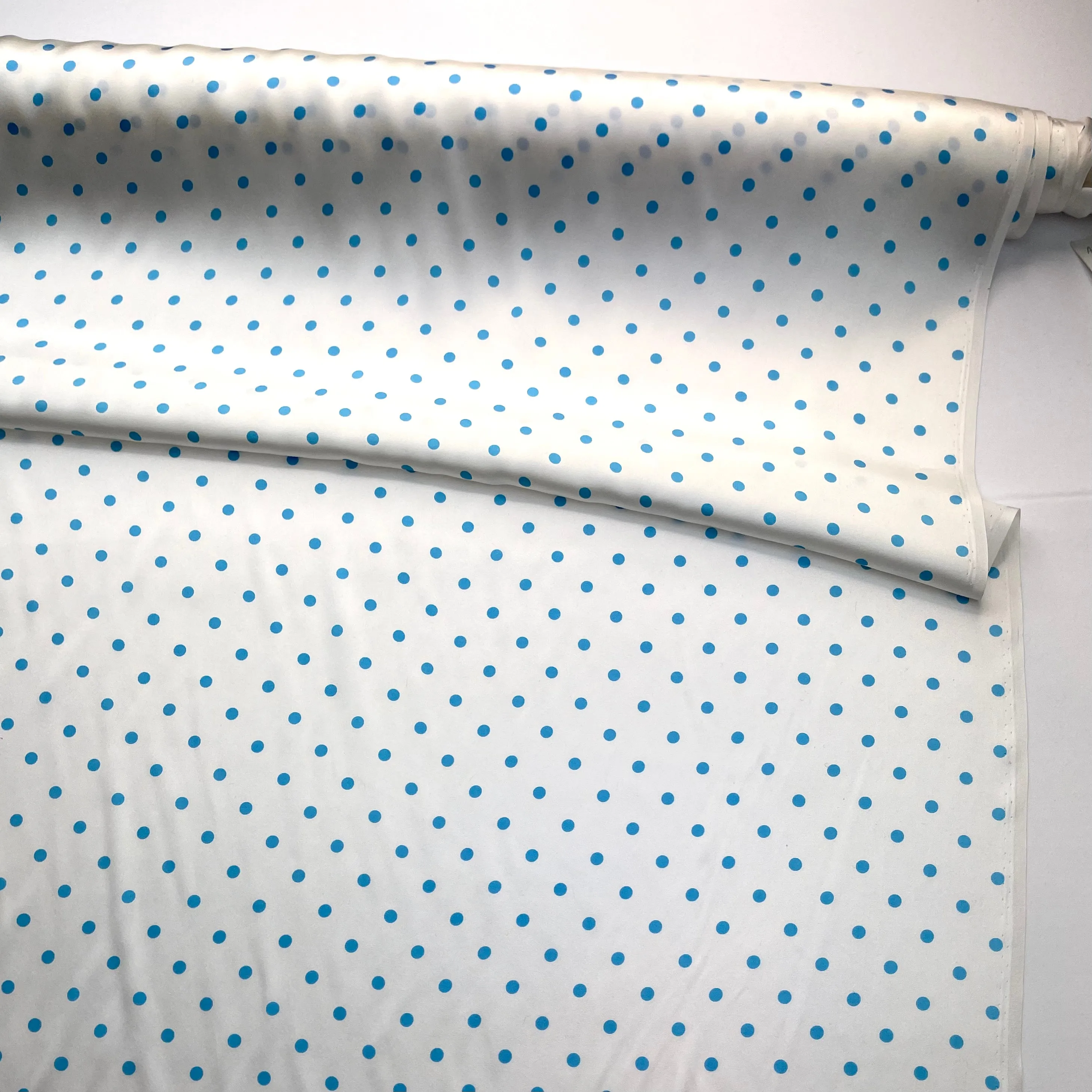 Blue Polka Dots Silk Satin