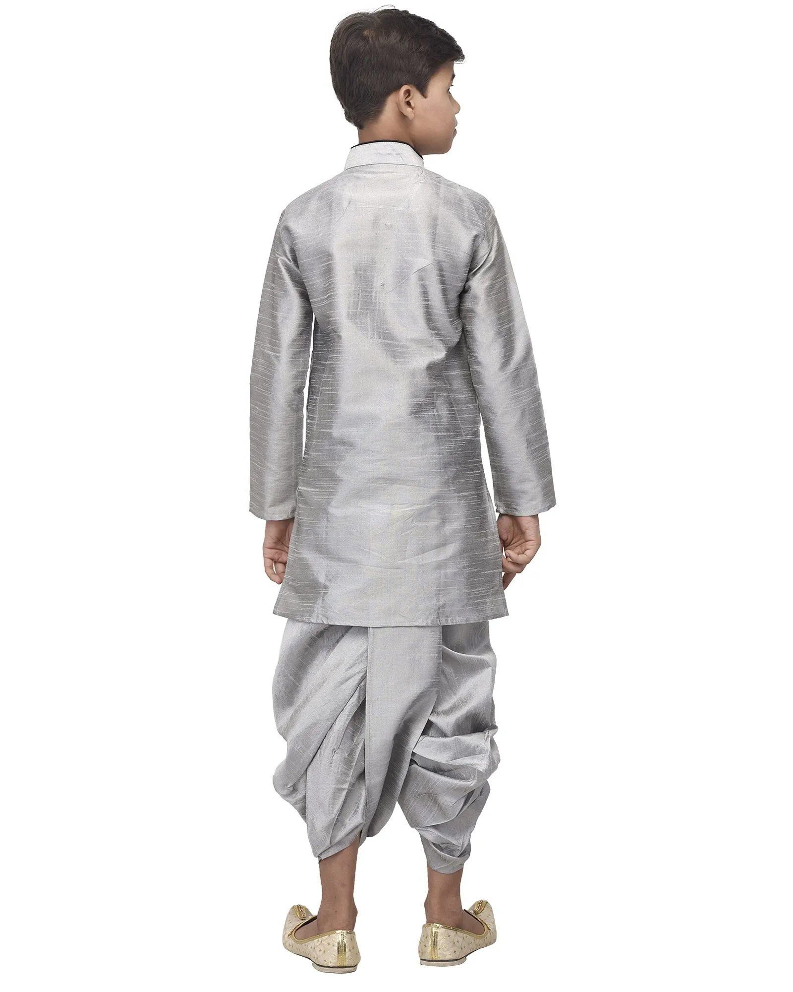 Boy's Grey Solid Kurta With Dhoti Pants - Benstoke KIDS