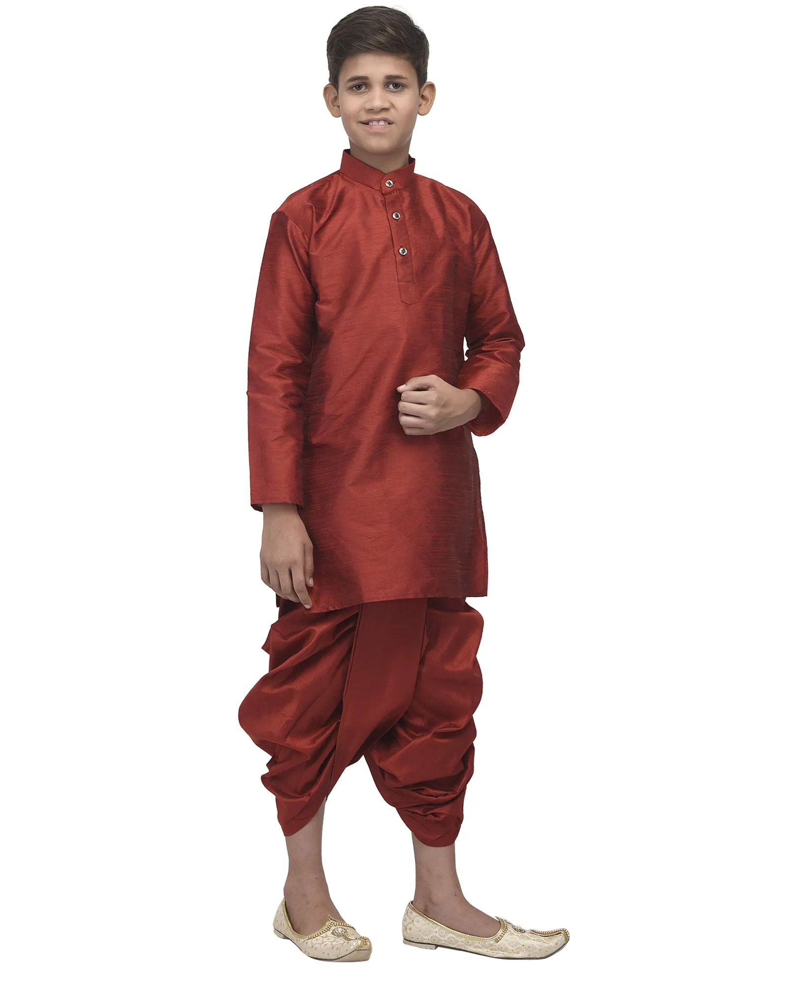 Boy's Maroon Solid Kurta With Dhoti Pants - Benstoke KIDS