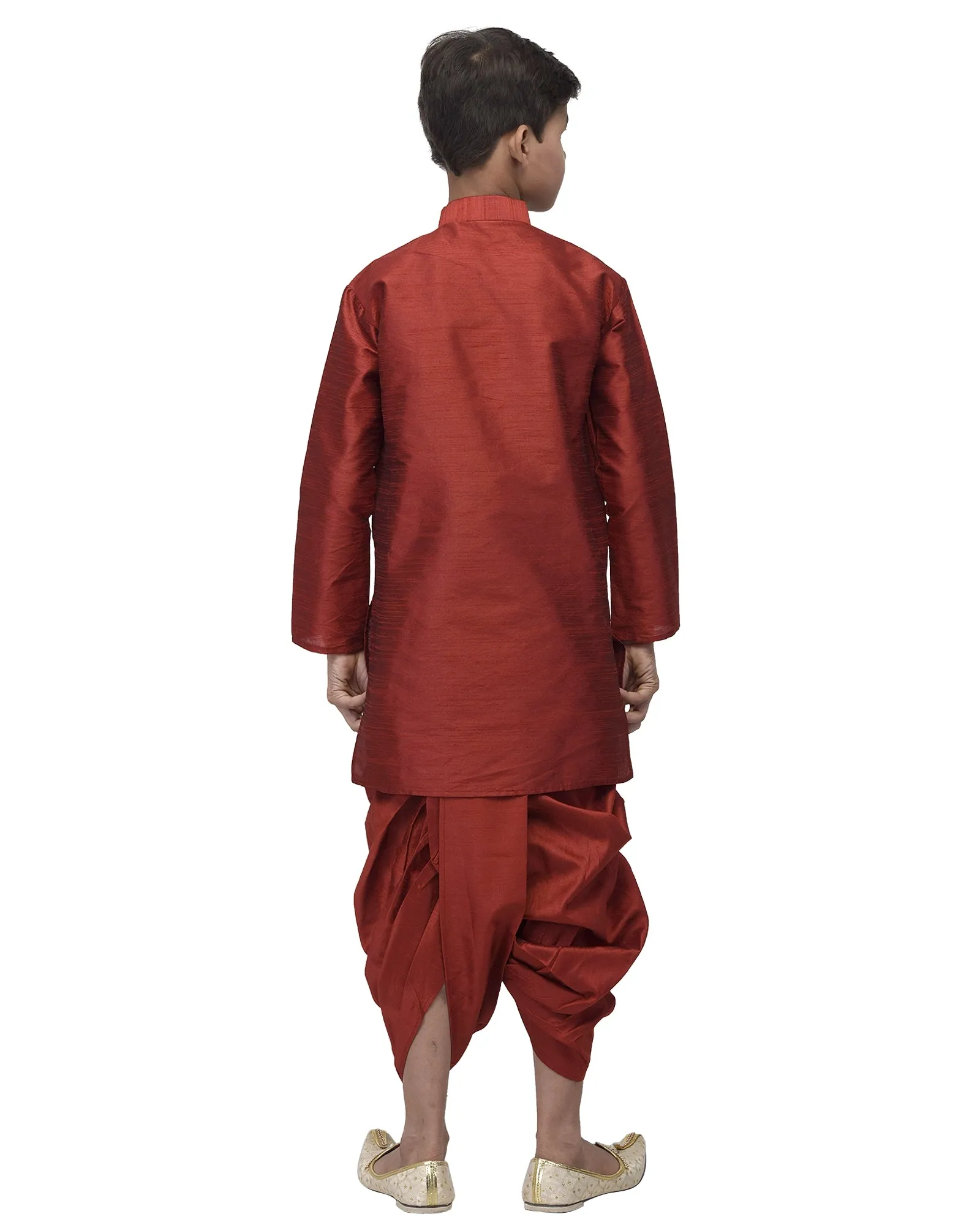 Boy's Maroon Solid Kurta With Dhoti Pants - Benstoke KIDS