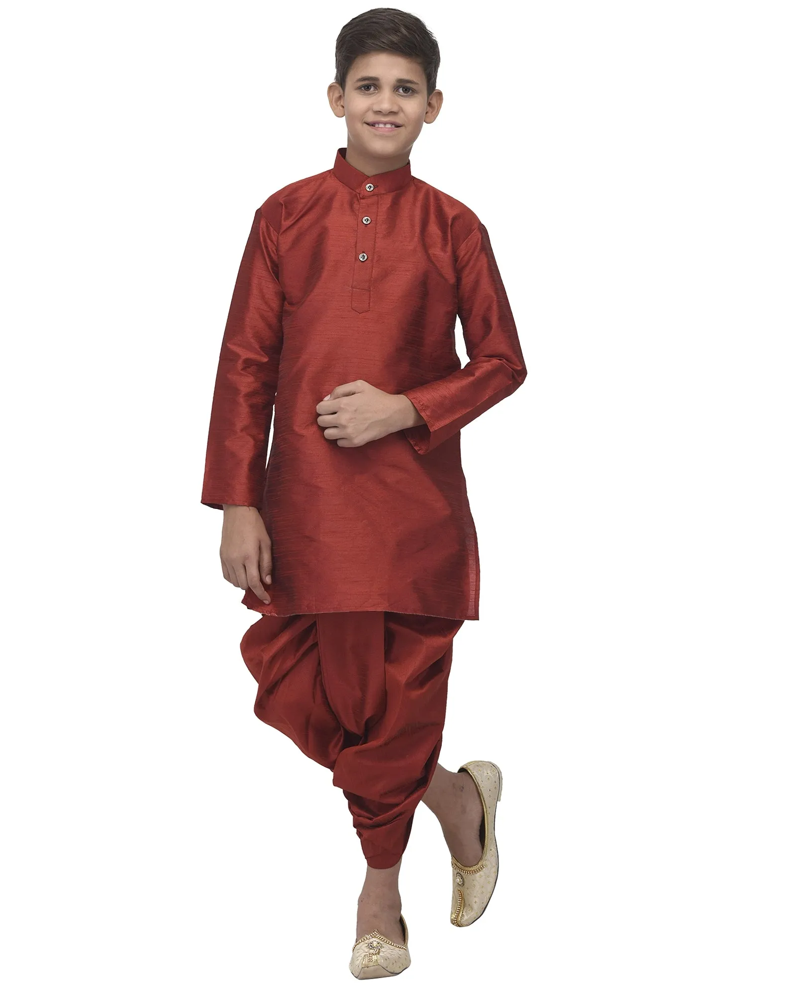 Boy's Maroon Solid Kurta With Dhoti Pants - Benstoke KIDS