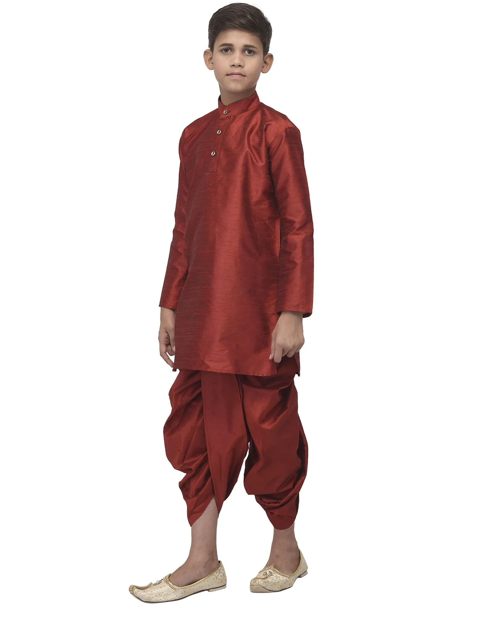 Boy's Maroon Solid Kurta With Dhoti Pants - Benstoke KIDS