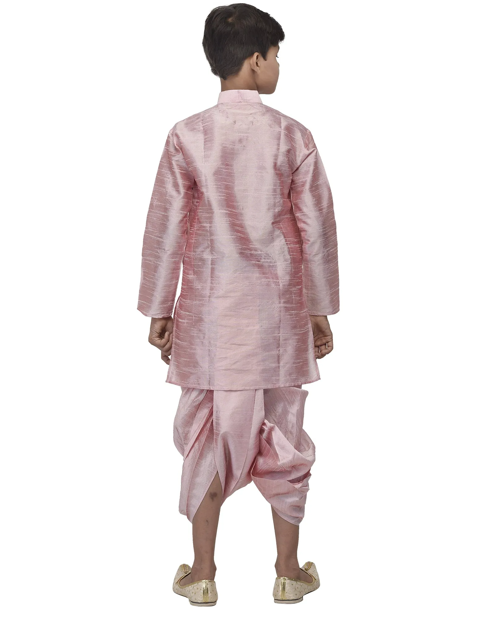 Boy's Pink Solid Kurta With Dhoti Pants - Benstoke KIDS