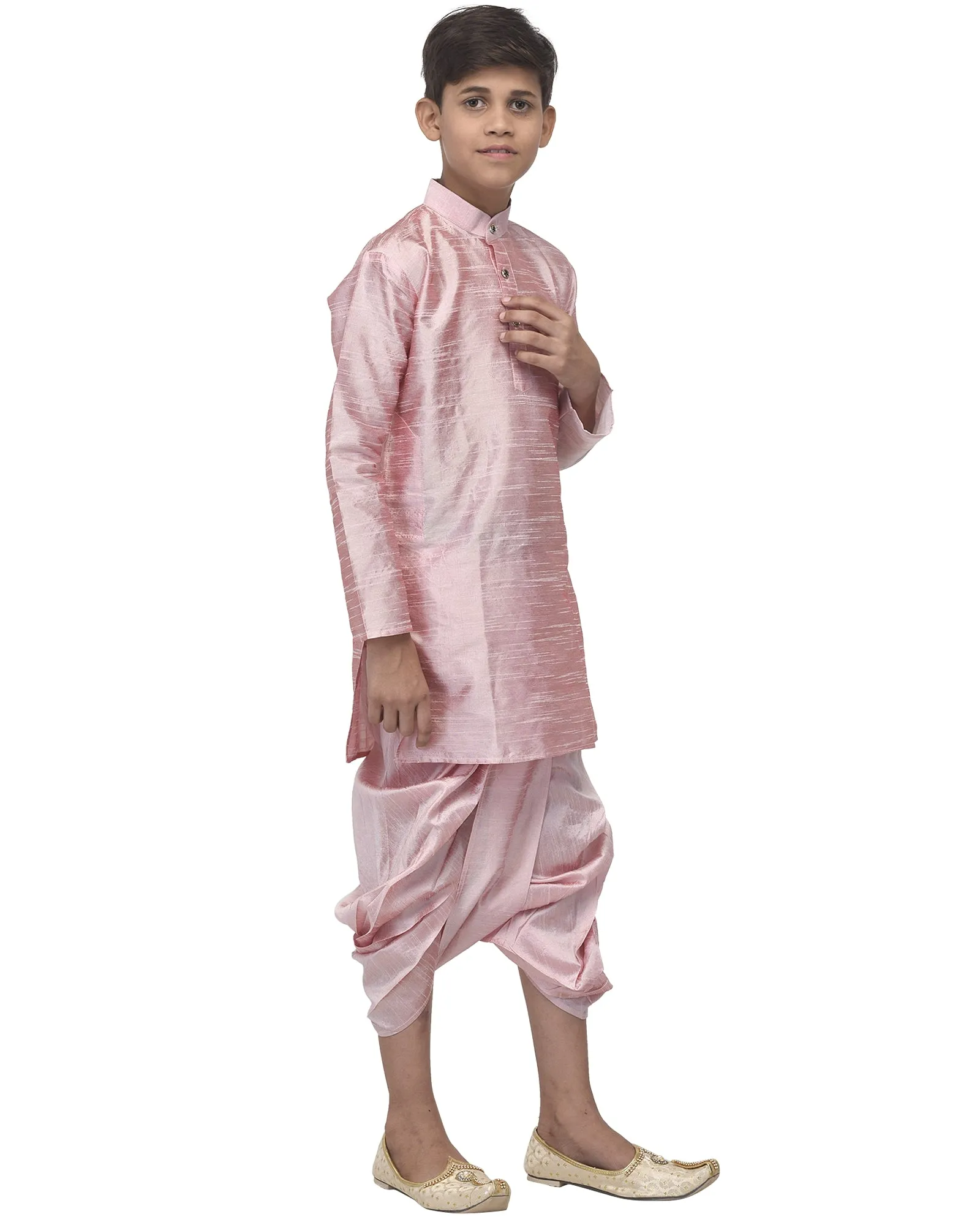 Boy's Pink Solid Kurta With Dhoti Pants - Benstoke KIDS