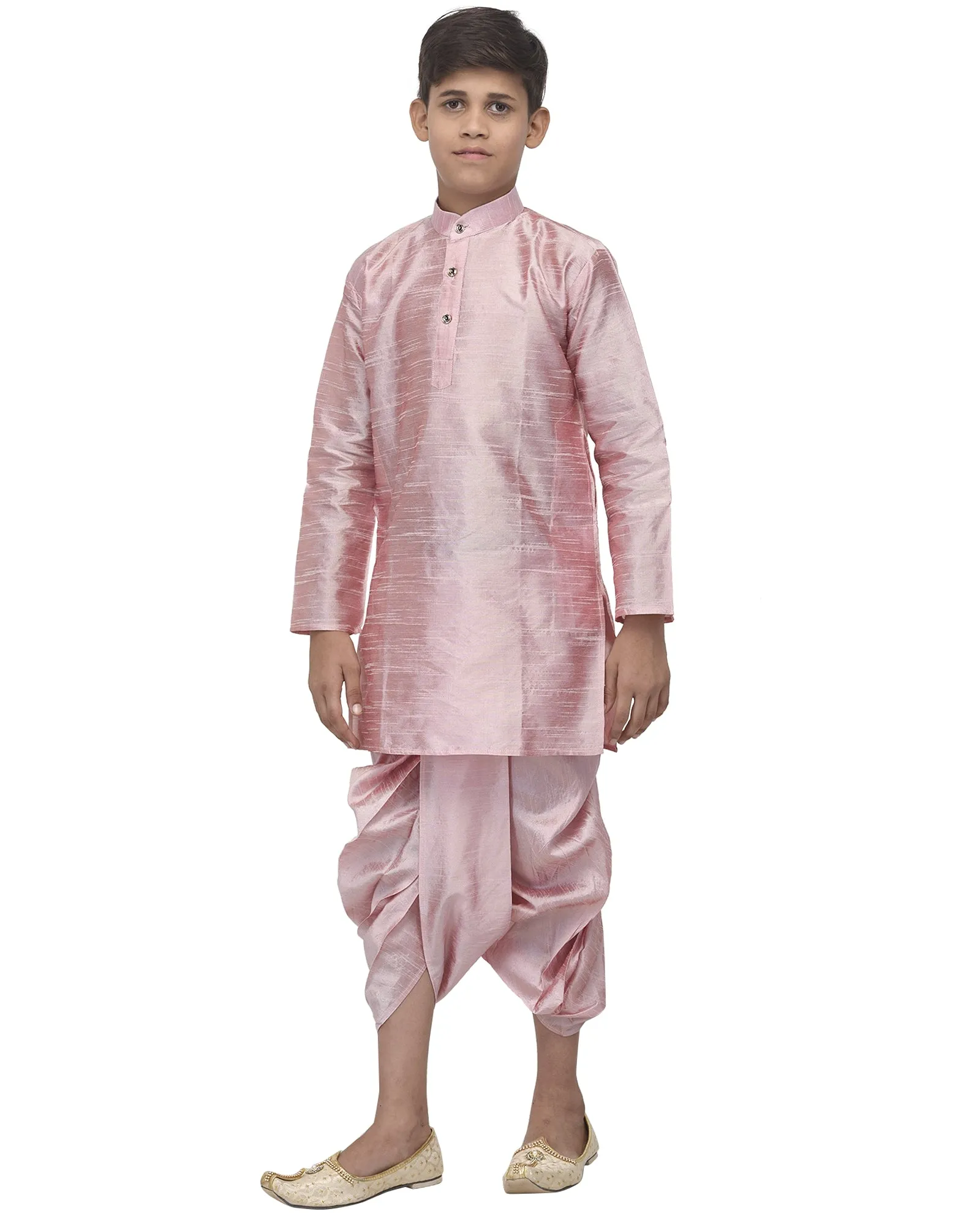 Boy's Pink Solid Kurta With Dhoti Pants - Benstoke KIDS