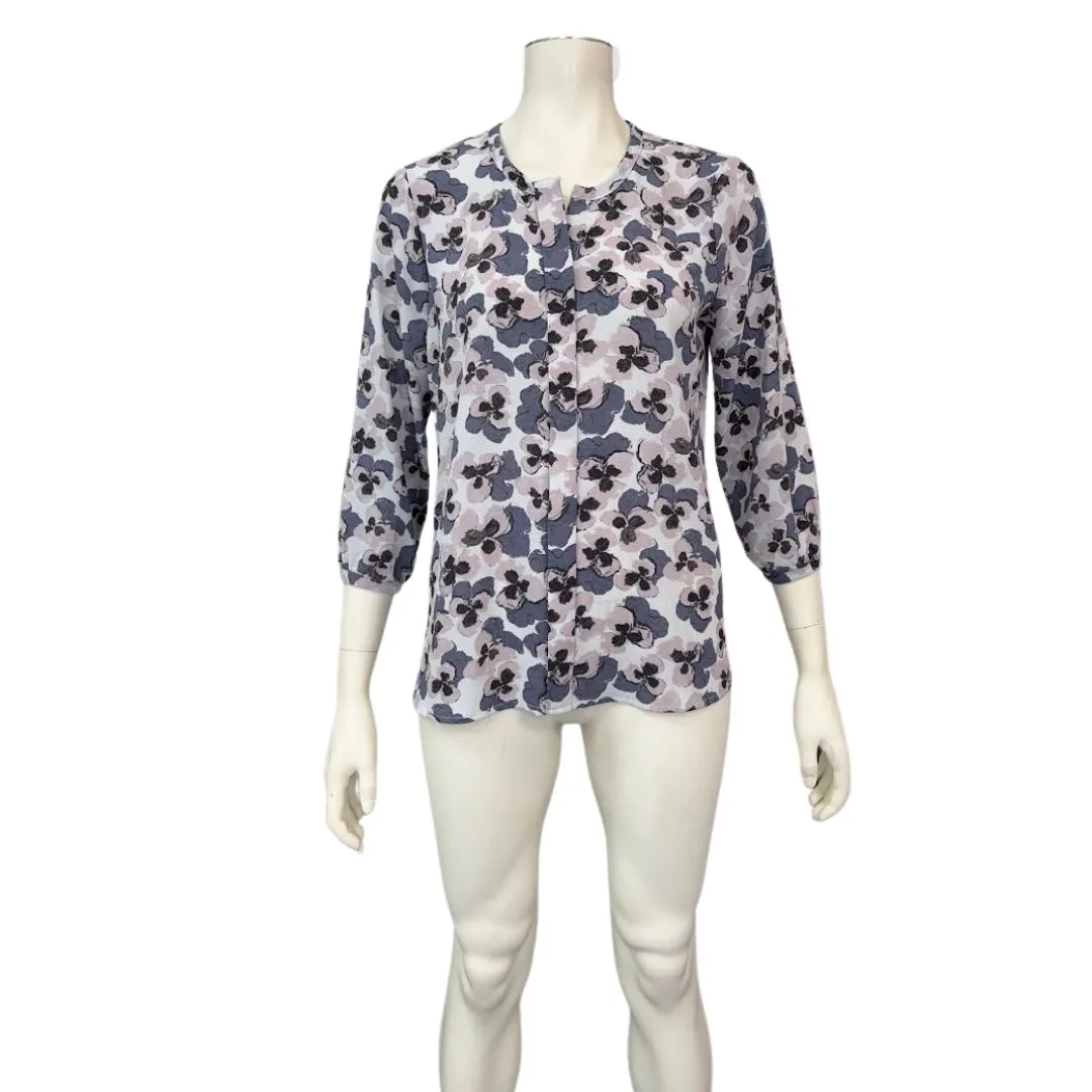 CandE White Floral Crepe Blouson Peasant Top sz Medium