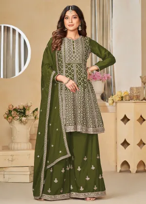 Chinnon Olive Green Embroidered Palazzo Salwar Suit