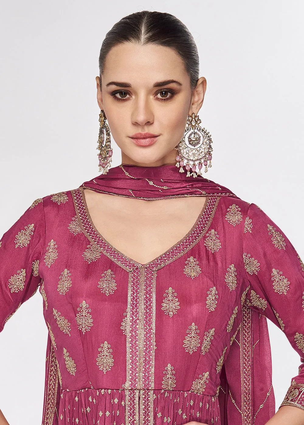 Chinnon Premium Pink Embroidered Palazzo Salwar Suit