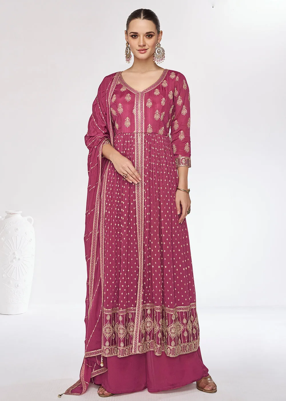 Chinnon Premium Pink Embroidered Palazzo Salwar Suit