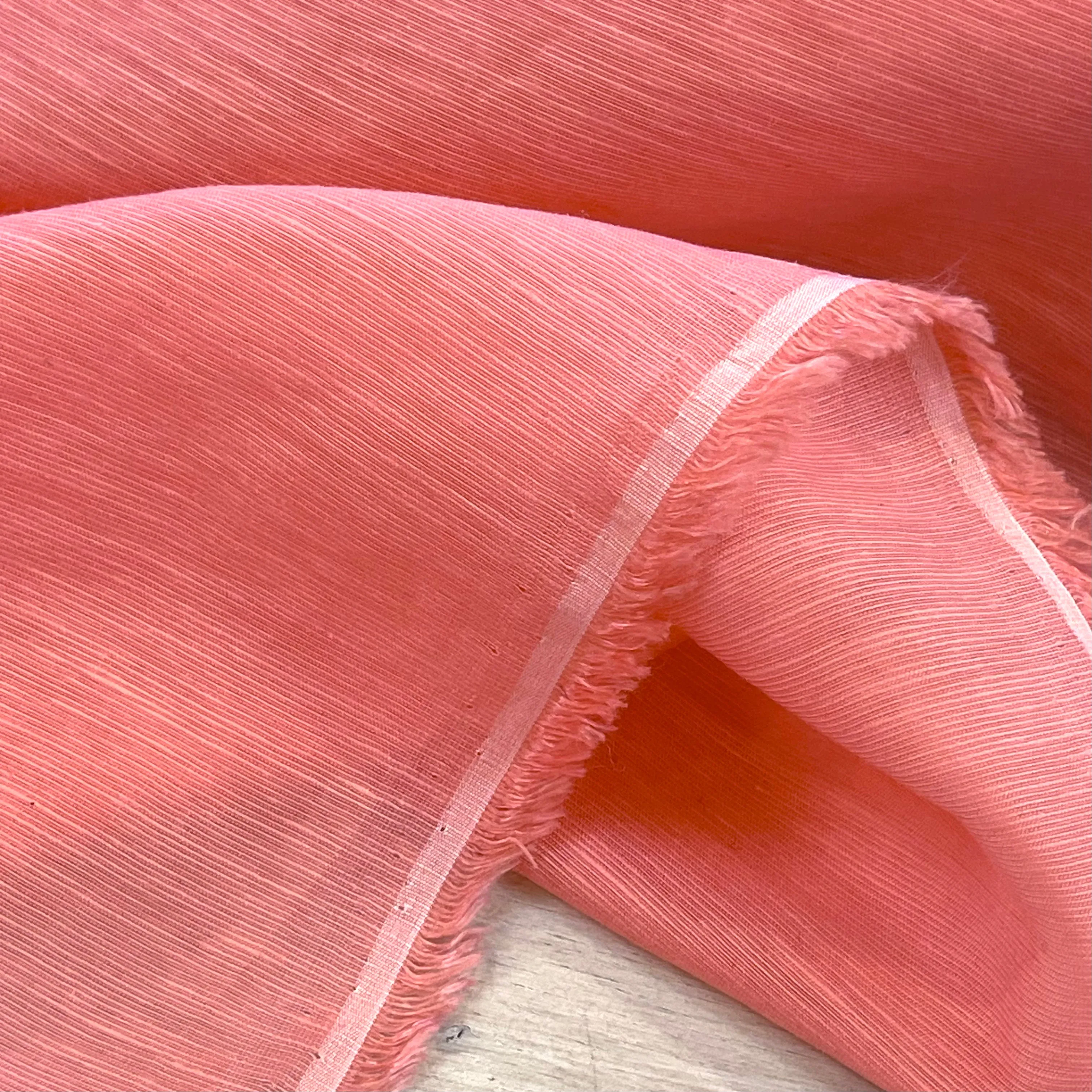 Coral Pink Fine Silk Cotton Slub Voile