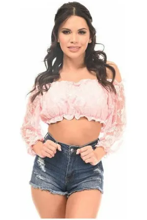 Daisy Corsets Baby Pink Lined Lace Long Sleeve Peasant Top