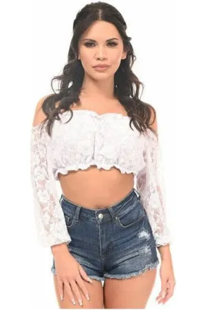 Daisy Corsets White Lined Lace Long Sleeve Peasant Top