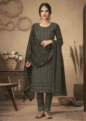 Dark Green Cording & Swarovski Embroidered Trendy Salwar Suit